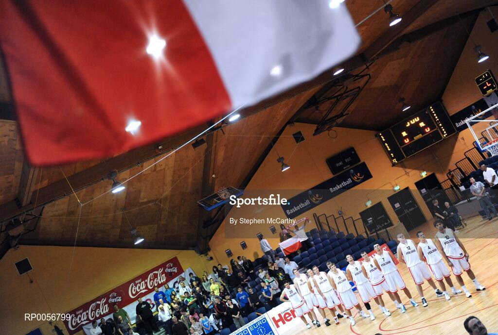 23 August 2008; Team Poland stand for their national anthem. Emerald Hoops Day 3, Ireland v Poland, National Basketball Arena, Tallaght, Co. Dublin. Picture credit: Stephen McCarthy / SPORTSFILE