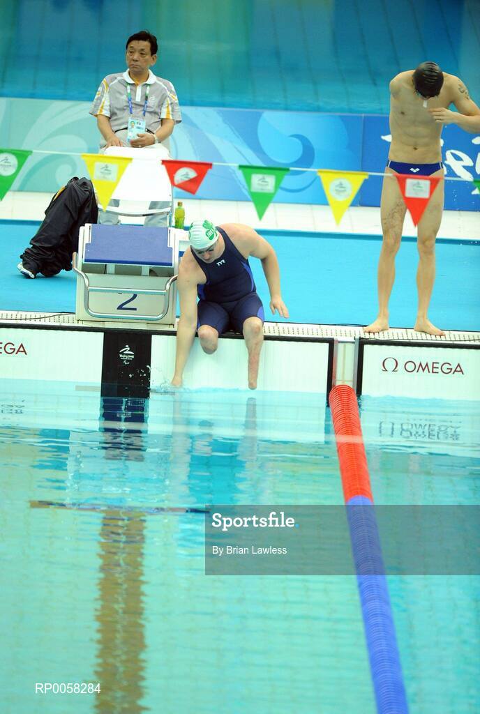 10 September 2008; Ireland's David Malone, from Ballinteer, Dublin, prepares for the Men's 100m Backstroke - S8. David finished his heat in a time of 1:16.80. This was to be Malone's last competitive swim at this level as the Dubliner announced his retirement afterwards. Malone, from Ballinteer is one of the greatest Irish Paralympians ever with a career spanning fifteen years at the highest level and three Paralympic medals to his name; silver in Atlanta 1996, gold in Sydney 2000, and bronze in Athens 2004. Beijing Paralympic Games 2008, Men's 100m Backstroke - S8, Heat 2, National Aquatic Centre, Olympic Green, Beijing, China. Picture credit: Brian Lawless / SPORTSFILE