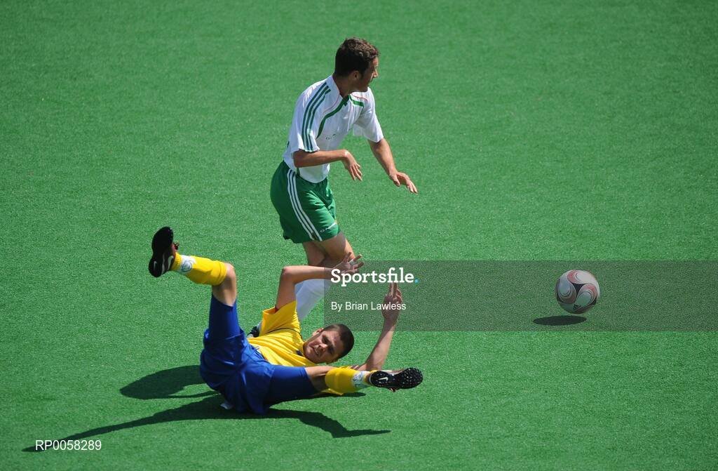 10 September 2008; Gary Messett, Ireland, in action against Andriy Tsukanov, Ukraine. Ireland lost their match 7-0 and will face Great Britain in their final group match this coming Friday the 12th. Beijing Paralympic Games 2008, Ireland v Ukraine, 7-A-Side Soccer, First Round, Group B, Match 6, Olympic Green Hockey Field A, Beijing, China. Picture credit: Brian Lawless / SPORTSFILE