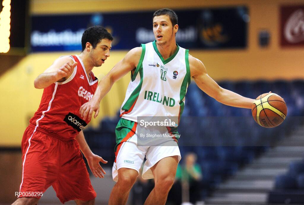 10 September 2008; Donnie McGrath, Ireland, in action against George Tsintsadze, Georgia. Senior Men's Basketball European Championship - Division B - Group C - Ireland v Georgia, National Basketball Arena, Tallaght, Dublin. Picture credit: Stephen McCarthy / SPORTSFILE