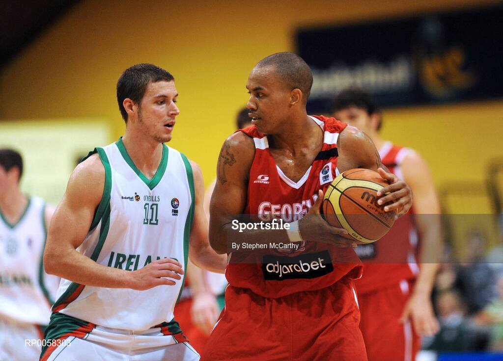 10 September 2008; Tyrone Ellis, Georgia, in action against Donnie McGrath, Ireland. Senior Men's Basketball European Championship - Division B - Group C - Ireland v Georgia, National Basketball Arena, Tallaght, Dublin. Picture credit: Stephen McCarthy / SPORTSFILE