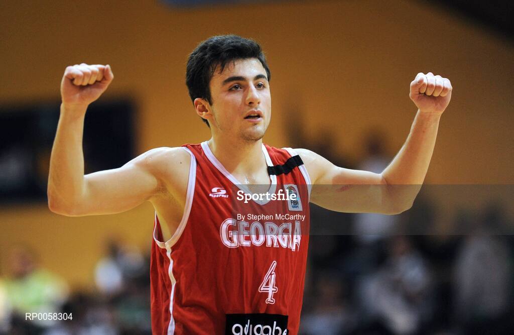 10 September 2008; Giorgi Garmqrelidze, Georgia, celebrates his side's victory. Senior Men's Basketball European Championship - Division B - Group C - Ireland v Georgia, National Basketball Arena, Tallaght, Dublin. Picture credit: Stephen McCarthy / SPORTSFILE