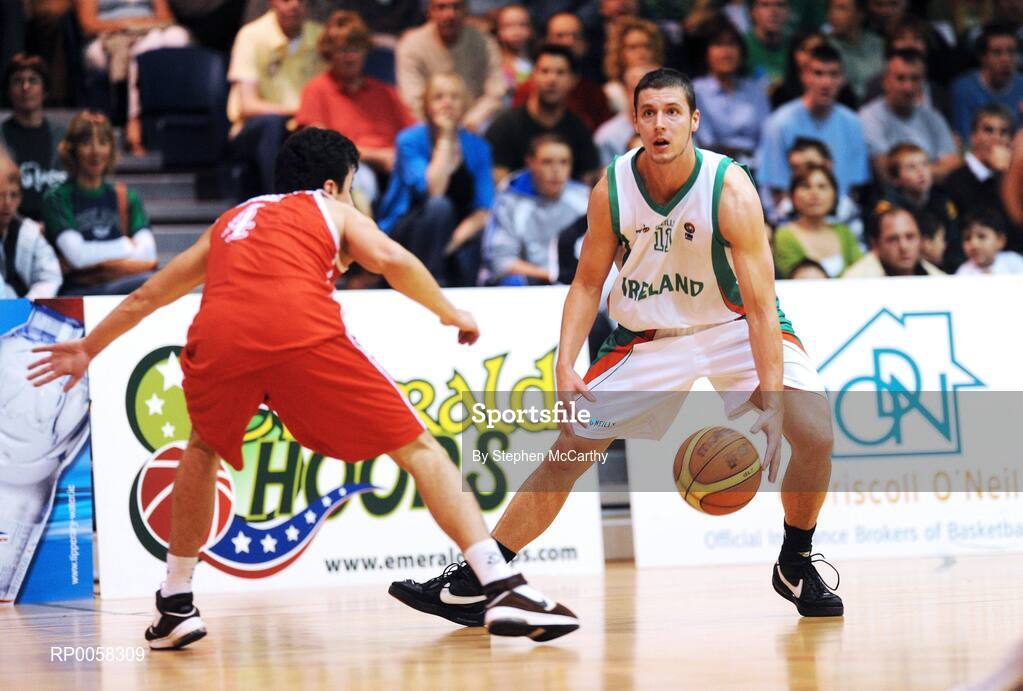 10 September 2008; Donnie McGrath, Ireland, in action against Giorgi Garmqrelidze, Georgia. Senior Men's Basketball European Championship - Division B - Group C - Ireland v Georgia, National Basketball Arena, Tallaght, Dublin. Picture credit: Stephen McCarthy / SPORTSFILE