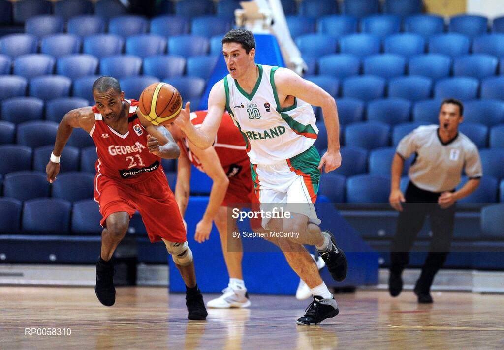 10 September 2008; Colin O'Reilly, Ireland, in action against Tyrone Ellis, Georgia. Senior Men's Basketball European Championship - Division B - Group C - Ireland v Georgia, National Basketball Arena, Tallaght, Dublin. Picture credit: Stephen McCarthy / SPORTSFILE