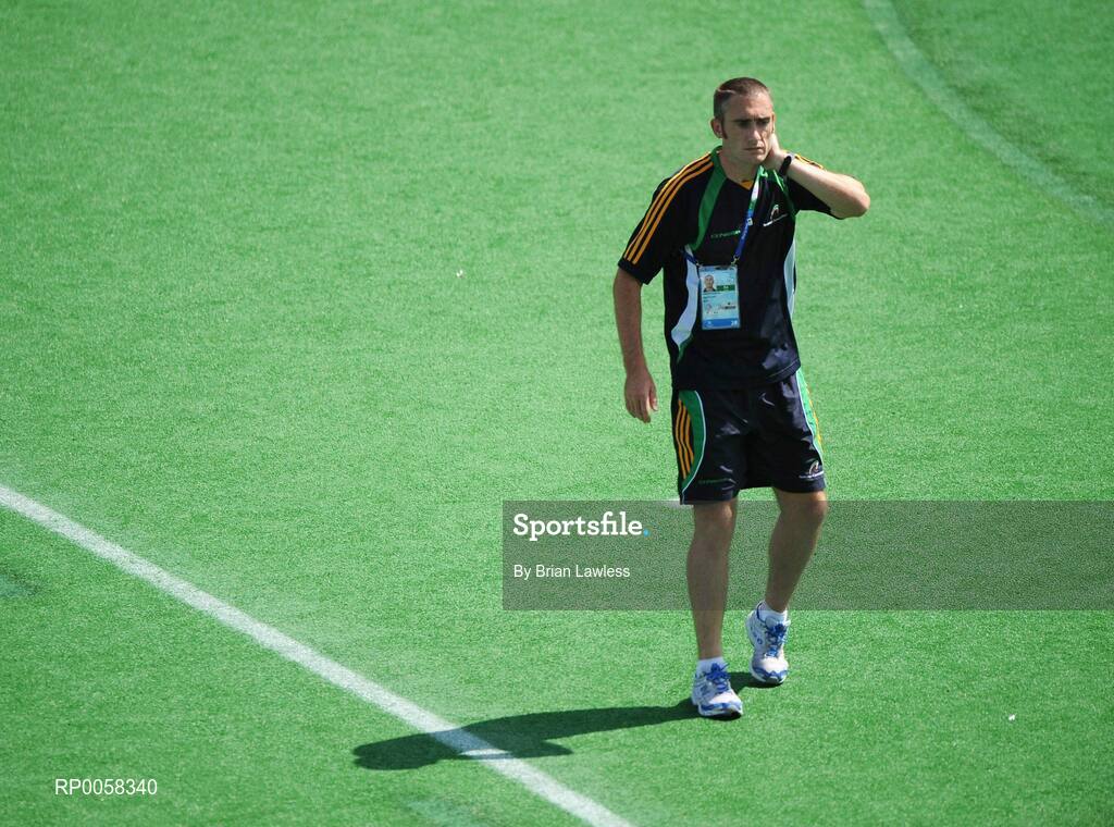 10 September 2008; Ireland's Derek Malone, from Whitegate, Co. Clare, on the pitch at half-time during the match. Malone has been ruled ineligible to play in the 7-A-Side soccer competition by CP-ISRA (Cerebral Palsy International Sports and Recreation Association). Beijing Paralympic Games 2008, Ireland v Ukraine, 7-A-Side Soccer, First Round, Group B, Match 6, Olympic Green Hockey Field A, Beijing, China. Picture credit: Brian Lawless / SPORTSFILE