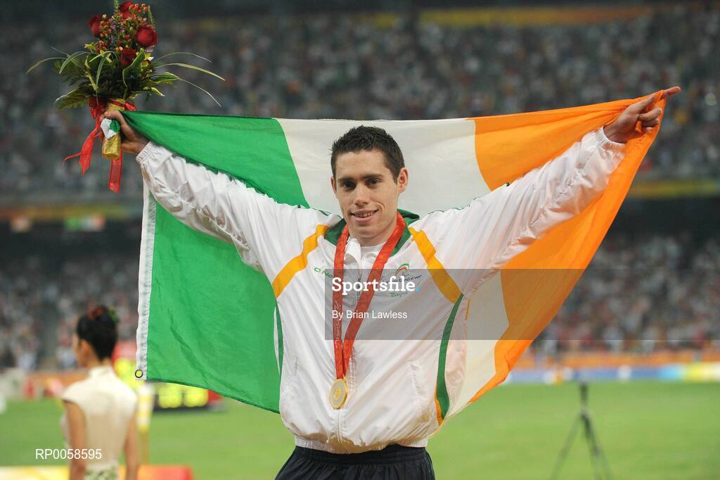 13 September 2008; Ireland's Jason Smyth, from Eglington, Co. Derry, celebrates on the podium after he won the Men's 100m T13 Final to win Gold and set a new world and paralympic record in a time of 10.62, beating his own world record of 10.81 which he set in this mornings heats. Beijing Paralympic Games 2008, Men's 100m T13 Final, National Stadium, Olympic Green, Beijing, China. Picture credit: Brian Lawless / SPORTSFILE
