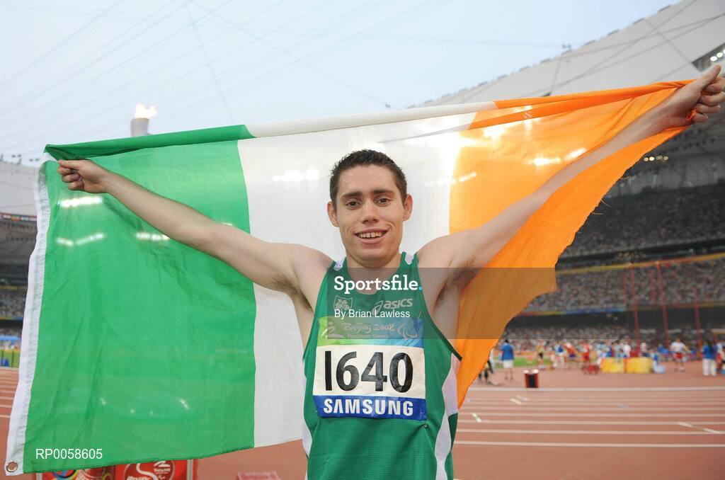 13 September 2008; Ireland's Jason Smyth, from Eglington, Co. Derry, after winning Gold in the Men's 100m T13 Final and set a new world and paralympic record in a time of 10.62, beating his own world record of 10.81 which he set in this mornings heats. Beijing Paralympic Games 2008, Men's 100m T13 Final, National Stadium, Olympic Green, Beijing, China. Picture credit: Brian Lawless / SPORTSFILE