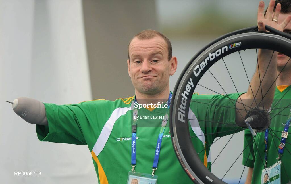 13 September 2008; Ireland's Cathal Miller, from Artane, Dublin, after the Men's Road Race - LC1 / 2 / CP4 over a distance of 72.6km. Miller's race was ended by a punctured back tyre on the 3rd lap as he was sitting comfortably in the leading pack. Beijing Paralympic Games 2008, Men's Road Race - LC1 / 2 / CP4, Road Cycling Course, Ming Tombs Reservoir, Beijing, China. Picture credit: Brian Lawless / SPORTSFILE