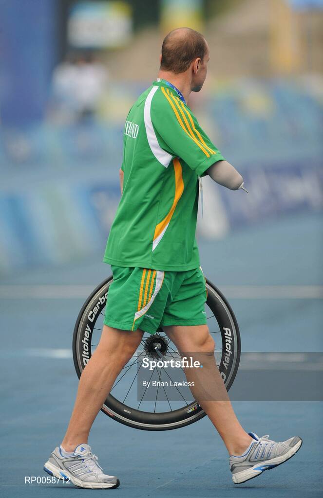 13 September 2008; Ireland's Cathal Miller, from Artane, Dublin, after the Men's Road Race - LC1 / 2 / CP4 over a distance of 72.6km. Miller's race was ended by a punctured back tyre on the 3rd lap as he was sitting comfortably in the leading pack. Beijing Paralympic Games 2008, Men's Road Race - LC1 / 2 / CP4, Road Cycling Course, Ming Tombs Reservoir, Beijing, China. Picture credit: Brian Lawless / SPORTSFILE