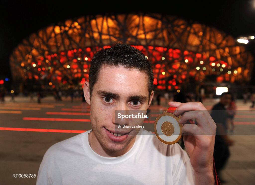 13 September 2008; Ireland's Jason Smyth, from Eglinton, Co. Derry, outside the 'Bird's Nest' after wining Gold in the Men's 100m T13 Final and setting a new world and paralympic record in a time of 10.62, beating his own world record of 10.81 which he set in this morning's heats. Beijing Paralympic Games 2008, Men's 100m T13 Final, National Stadium, Olympic Green, Beijing, China. Picture credit: Brian Lawless / SPORTSFILE