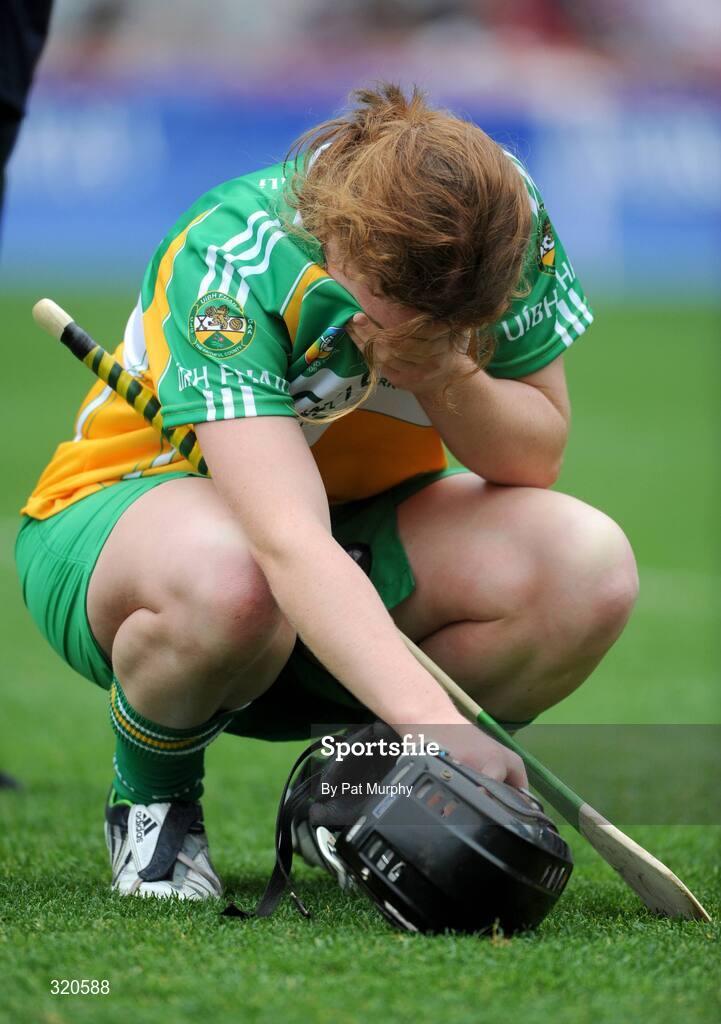 14 September 2008; Offaly's Sheila O'Sullivan shows her disapointment after the game. Gala All-Ireland Junior Camogie Championship Final, Clare v Offaly, Croke Park, Dublin. Picture credit: Pat Murphy / SPORTSFILE *** Local Caption ***