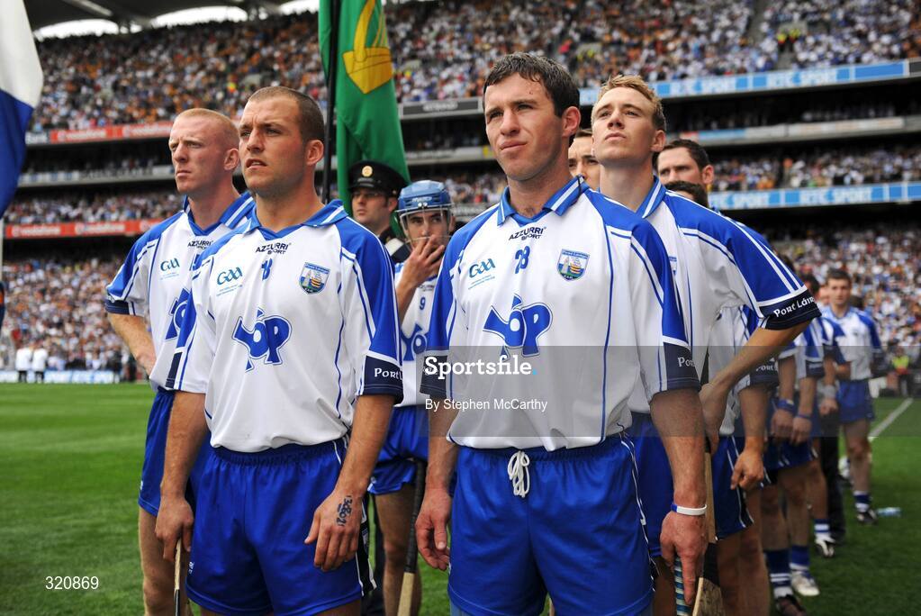 7 September 2008; Waterford players, from left, John Mullane, Eoin McGrath, Pat Fitzgerald and Richie Foley. GAA Hurling All-Ireland Senior Championship Final, Kilkenny v Waterford, Croke Park, Dublin. Picture credit: Stephen McCarthy / SPORTSFILE