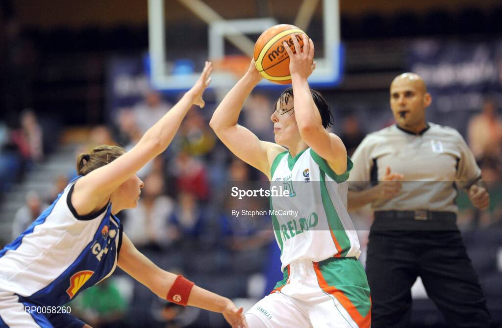 6 September 2008; Lindsay Peat, Ireland, in action against Kristrun Sigurjonsdottir, Iceland. Senior Women's Basketball European Championship - Division B - Group A - Ireland v Iceland, National Basketball Arena, Tallaght, Dublin. Picture credit: Stephen McCarthy / SPORTSFILE