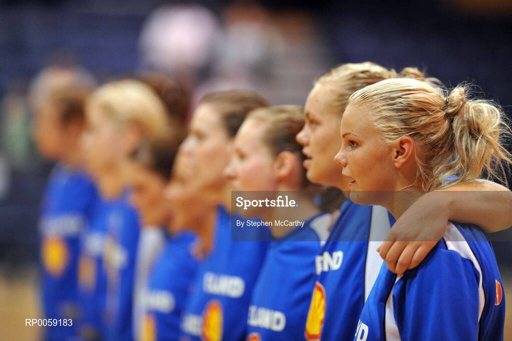 6 September 2008; The Iceland team stand together during the national anthems. Senior Women's Basketball European Championship - Division B - Group A - Ireland v Iceland, National Basketball Arena, Tallaght, Dublin. Picture credit: Stephen McCarthy / SPORTSFILE