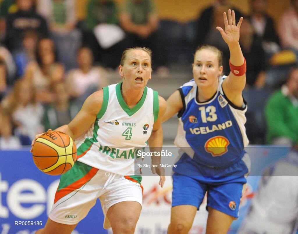 6 September 2008; Michelle Aspell, Ireland, in action against Kristrun Sverrisdottir, Iceland. Senior Women's Basketball European Championship - Division B - Group A - Ireland v Iceland, National Basketball Arena, Tallaght, Dublin. Picture credit: Stephen McCarthy / SPORTSFILE