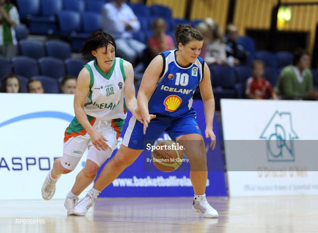 6 September 2008; Hildur Sigurdardottir, Iceland, in action against Lindsay Peat, Ireland. Senior Women's Basketball European Championship - Division B - Group A - Ireland v Iceland, National Basketball Arena, Tallaght, Dublin. Picture credit: Stephen McCarthy / SPORTSFILE