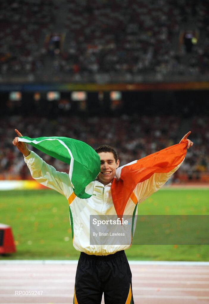 16 September 2008; Ireland's Jason Smyth, from Eglinton, Co. Derry, waits to receive his Gold medal after winning the Men's 200m -T13 Final. Smyth won his second gold of these Paralympic games in a World record time of 21.43 seconds, his first coming in the Men's 100m T13 Final also in a world record time of 10.62. Beijing Paralympic Games 2008, Men's 200m -T13, Final, National Stadium, Olympic Green, Beijing, China. Picture credit: Brian Lawless / SPORTSFILE