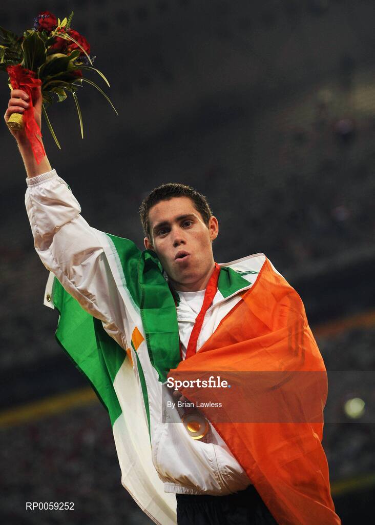 16 September 2008; Ireland's Jason Smyth, from Eglinton, Co. Derry, with is Gold medal after winning the Men's 200m -T13 Final. Smyth won his second gold of these Paralympic games in a World record time of 21.43 seconds, his first coming in the Men's 100m T13 Final also in a world record time of 10.62. Beijing Paralympic Games 2008, Men's 200m -T13, Final, National Stadium, Olympic Green, Beijing, China. Picture credit: Brian Lawless / SPORTSFILE