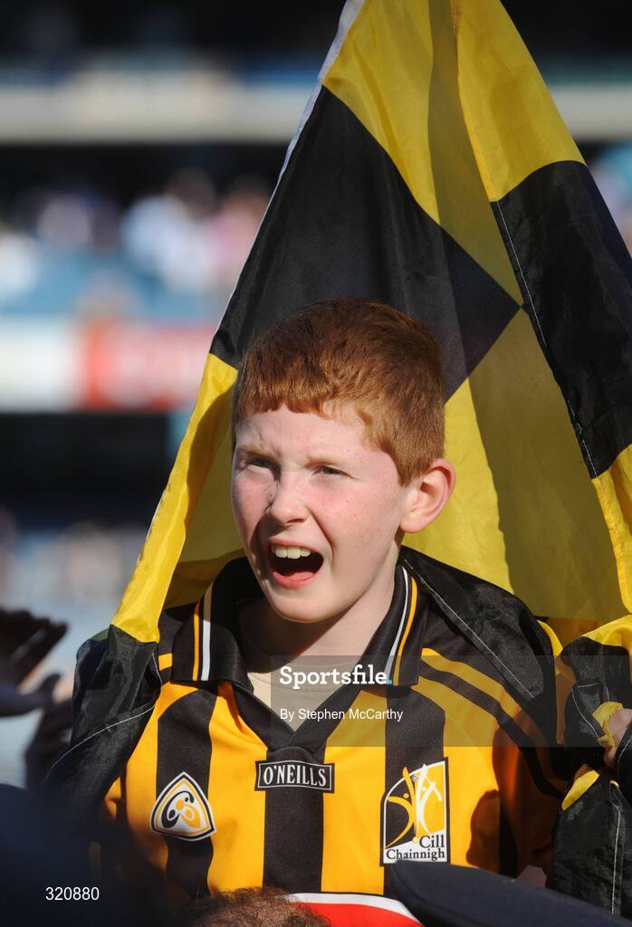 7 September 2008; A young Kilkenny fan watches on during the presentation. GAA Hurling All-Ireland Senior Championship Final, Kilkenny v Waterford, Croke Park, Dublin. Picture credit: Stephen McCarthy / SPORTSFILE