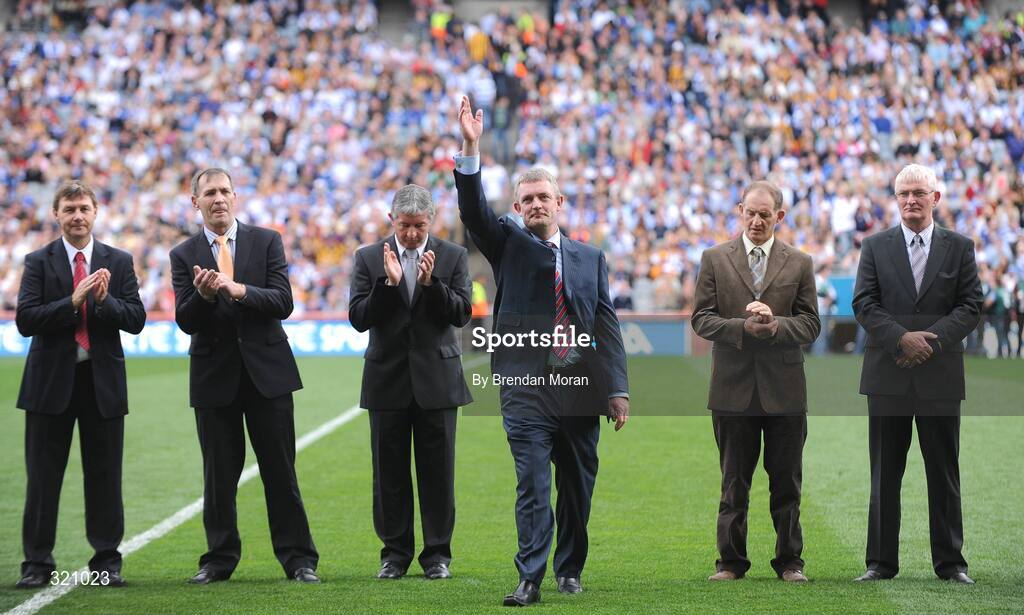 7 September 2008; Member of the 1983 All-Star Hurling team, Nicky English of Tipperary is introduced to the crowd before the game. GAA Hurling All-Ireland Senior Championship Final, Kilkenny v Waterford, Croke Park, Dublin. Picture credit: Brendan Moran / SPORTSFILE