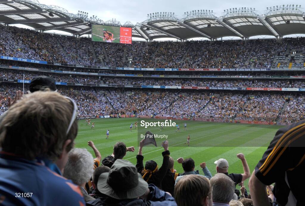 7 September 2008; Kilkenny supporters celebrate a point during the game. GAA Hurling All-Ireland Senior Championship Final, Kilkenny v Waterford, Croke Park, Dublin. Picture credit: Pat Murphy / SPORTSFILE
