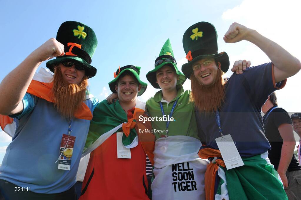 18 September 2008; Irish fans, from Cork City, from left, Shane Kelly, Joe O'Sullivan, Eoin Hourihan and Colin Kelly during the Opening Ceremony of the 37th Ryder Cup. Valhalla Golf Club, Louisville, Kentucky, USA. Picture credit: Matt Browne / SPORTSFILE