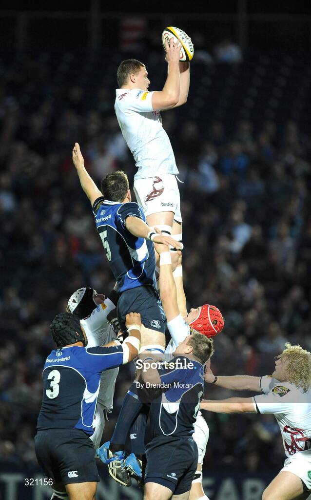 19 September 2008; Ian Evans, Ospreys, wins a lineout from Devin Toner, Leinster. Magners League, Leinster v Neath Swansea Ospreys, RDS, Dublin. Picture credit: Brendan Moran / SPORTSFILE