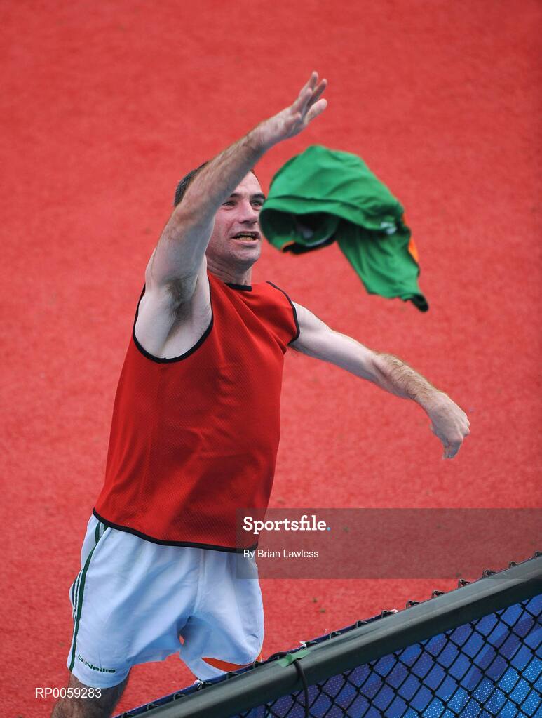 16 September 2008; Ireland's Alan O'Hara, from Portrane, Dublin, throws his jersey to the crowd after the match. Ireland finished 6th overall for the competition after a 4-2 defeat to the Dutch, the result is an improvement of 2 places on their Athens finish four years ago. Beijing Paralympic Games 2008, Ireland v Great Britain, 7-A-Side Soccer, 5th-6th Place - Match 18, Olympic Green Hockey Field A, Beijing, China. Picture credit: Brian Lawless / SPORTSFILE