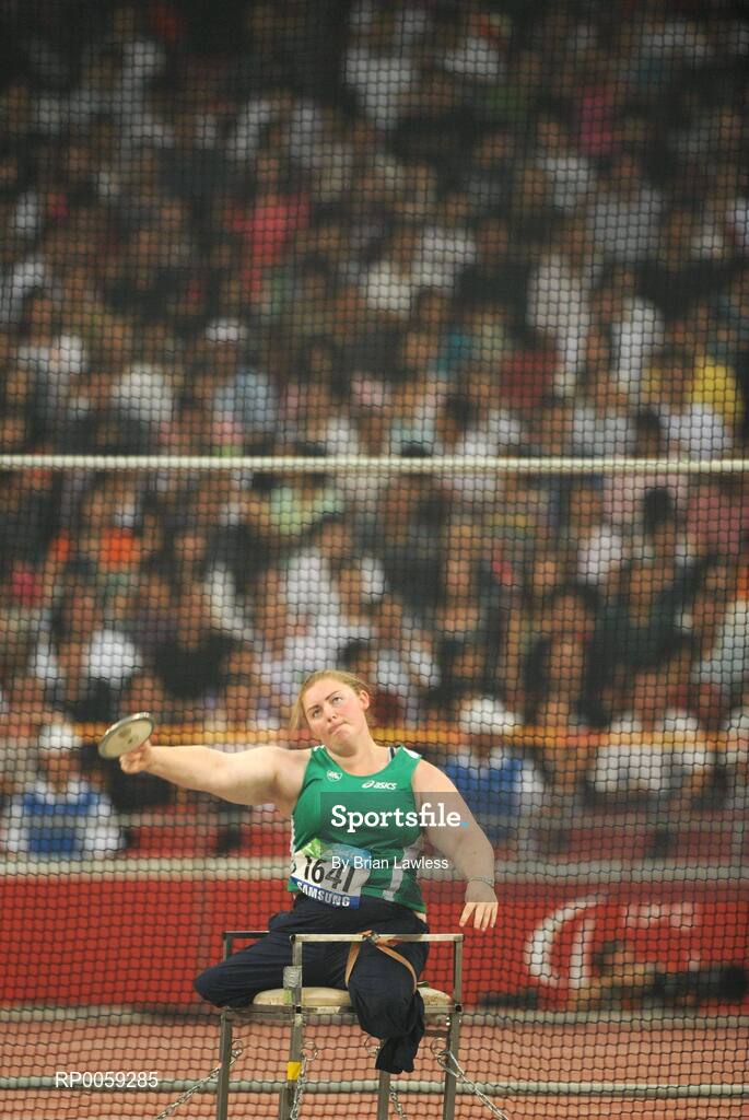 16 September 2008; Ireland's Orla Barry, from Ladysbridge, Cork, in action during the Women's Discus F57/58 final. Orla finshed in 5th position overall with a distance of 27.08m. Beijing Paralympic Games 2008, Women's Discus F57/58 final, National Stadium, Olympic Green, Beijing, China. Picture credit: Brian Lawless / SPORTSFILE