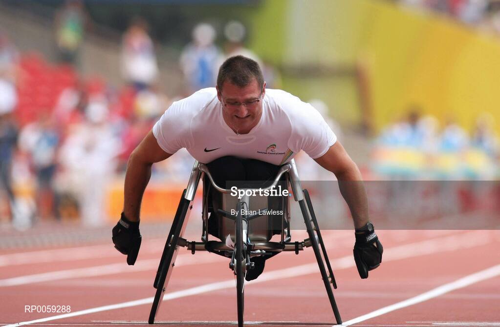 16 September 2008; Ireland's Roy Guerin, from Tralee, Co. Kerry, in action during the Men's 100m -T53 heats. Guerin finished in a time of 16.59 missing out on a place in the final. Men's 100m -T53, Heat 1, Beijing Paralympic Games 2008, Men's 200m -T13, Final, National Stadium, Olympic Green, Beijing, China. Picture credit: Brian Lawless / SPORTSFILE