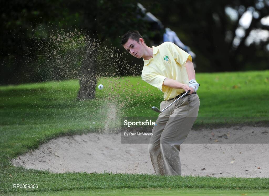 17 September 2008; David Carroll, Adare Manor Golf Club , plays from a bunker on the eight hole during the Bulmers Junior Cup Semi-Finals. Bulmers Cups and Shields Finals 2008, Monkstown Golf Club, Parkgarriff, Monkstown, Co. Cork. Picture credit: Ray McManus / SPORTSFILE