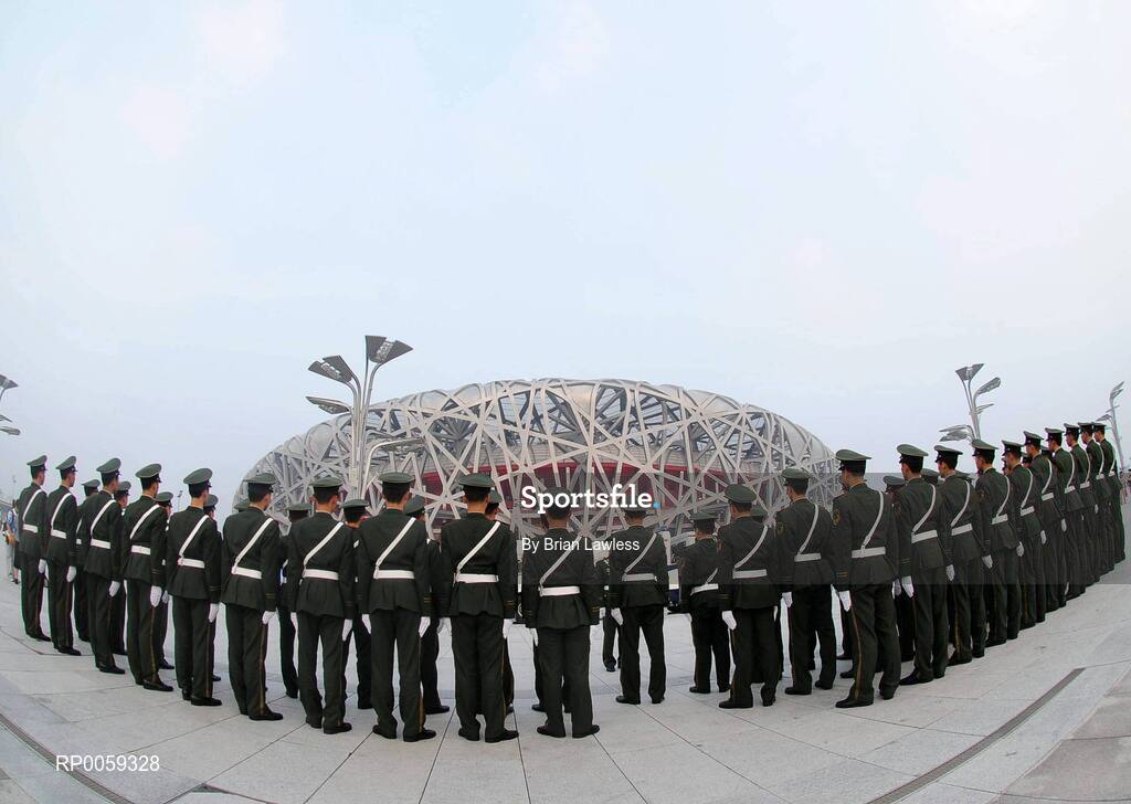 16 September 2008; A general view of members of the Chinese Army outside the 'Bird's Nest' prior to the Closing Ceremony. Beijing Paralympic Games 2008, Closing Ceremony, National Stadium, Olympic Green, Beijing, China. Picture credit: Brian Lawless / SPORTSFILE