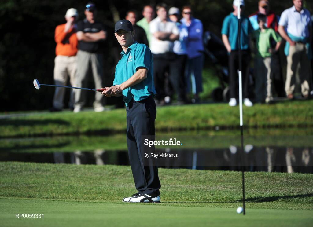 17 September 2008; Stephen Lydon, Ballina Golf Club, watches his putt on the 18th green, during victory over Adare Manor's Brian Hickey in the  Bulmers Junior Cup Semi-Finals. Bulmers Cups and Shields Finals 2008, Monkstown Golf Club, Parkgarriff, Monkstown, Co. Cork. Picture credit: Ray McManus / SPORTSFILE