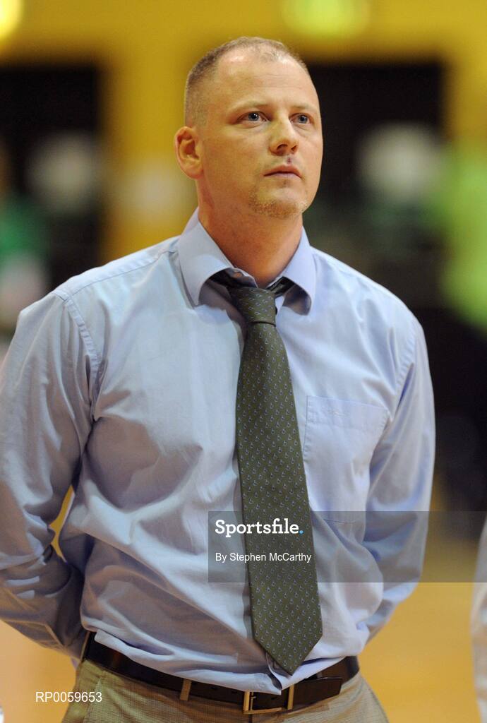 10 September 2008; Ireland assistant coach Pat Price stands for the National Anthems ahead of the game. Senior Men's Basketball European Championship - Division B - Group C - Ireland v Georgia, National Basketball Arena, Tallaght, Dublin. Picture credit: Stephen McCarthy / SPORTSFILE