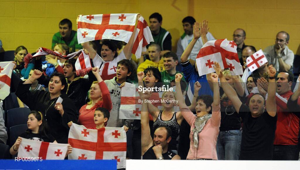 10 September 2008; Georgia supporters celebrate during the game. Senior Men's Basketball European Championship - Division B - Group C - Ireland v Georgia, National Basketball Arena, Tallaght, Dublin. Picture credit: Stephen McCarthy / SPORTSFILE