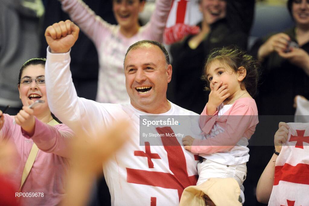 10 September 2008; Georgia supporters celebrate during the game. Senior Men's Basketball European Championship - Division B - Group C - Ireland v Georgia, National Basketball Arena, Tallaght, Dublin. Picture credit: Stephen McCarthy / SPORTSFILE