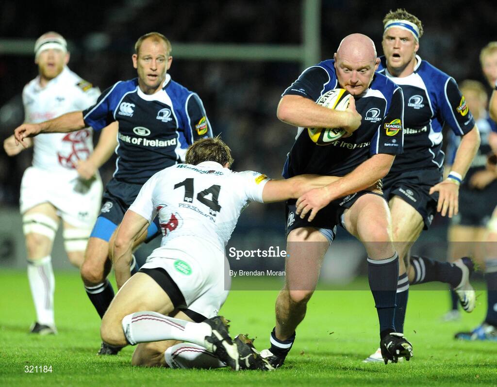 19 September 2008; Bernard Jackman, Leinster, is tackled by Tommy Bowe, Ospreys. Magners League, Leinster v Neath Swansea Ospreys, RDS, Dublin. Picture credit: Brendan Moran / SPORTSFILE