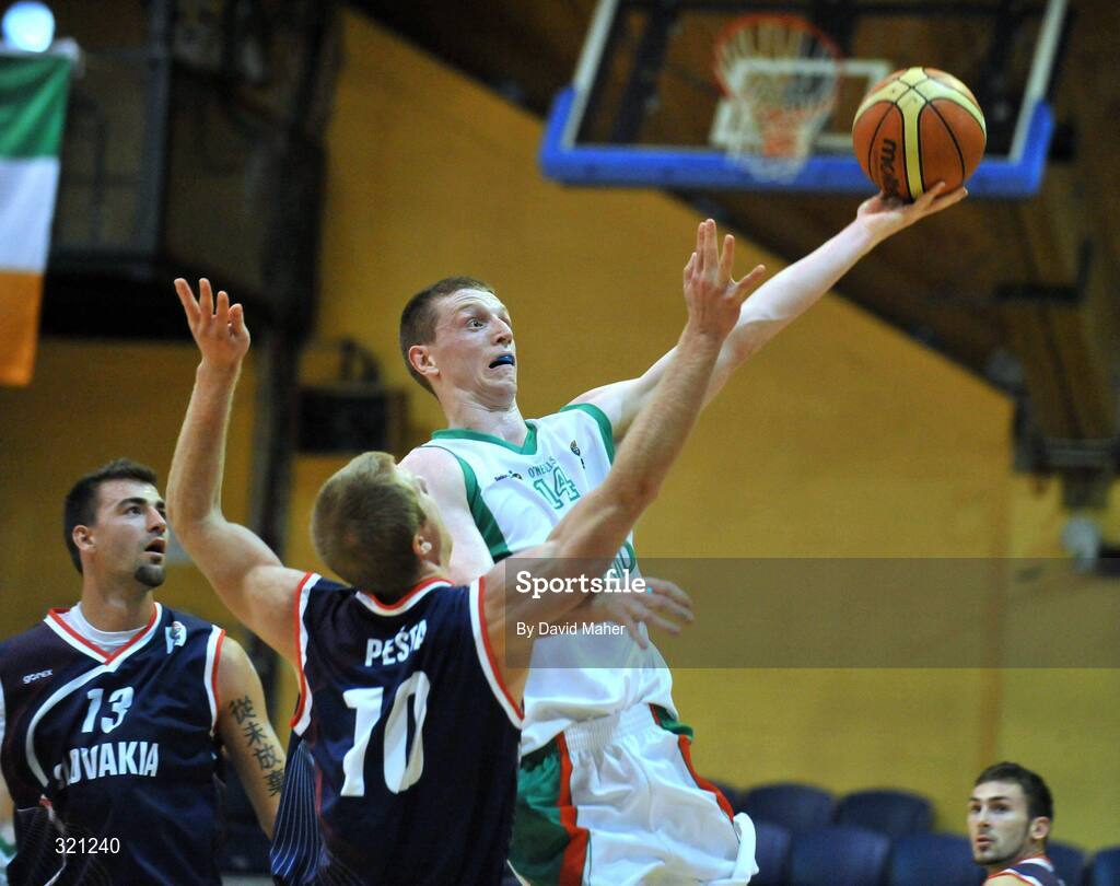20 September 2008; Conor Grace, Ireland, in action against Igor Pesta, no.10, and Radoslav Rancik, Slovakia. Senior Men's Basketball European Championship - Division B - Group C - Ireland v Slovakia, National Basketball Arena, Tallaght, Dublin. Picture credit: David Maher / SPORTSFILE