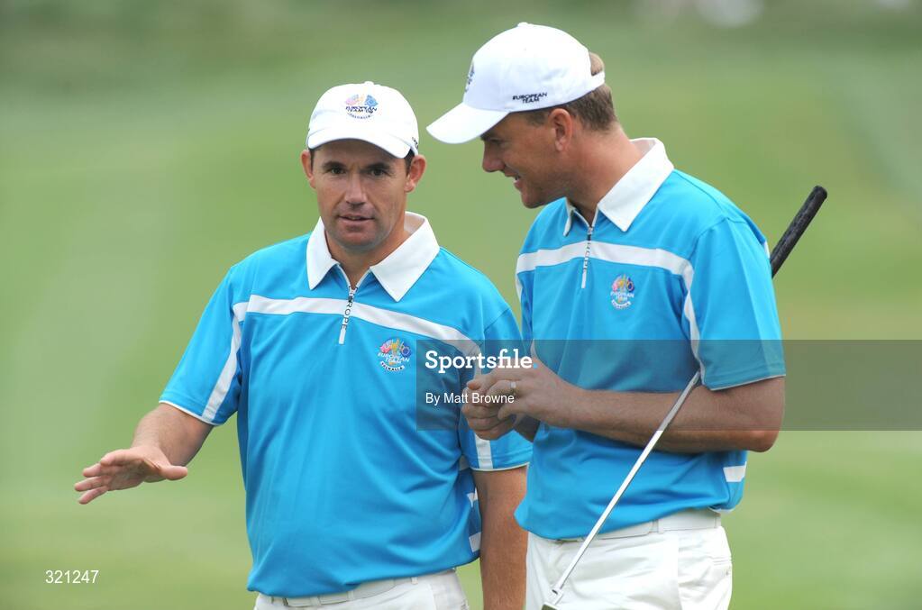 20 September 2008; Padraig Harrington with Robert Karlsson, Team Europe 2008, on the 9th green during the morning foursome. 37th Ryder Cup, Valhalla Golf Club, Louisville, Kentucky, USA. Picture credit: Matt Browne / SPORTSFILE