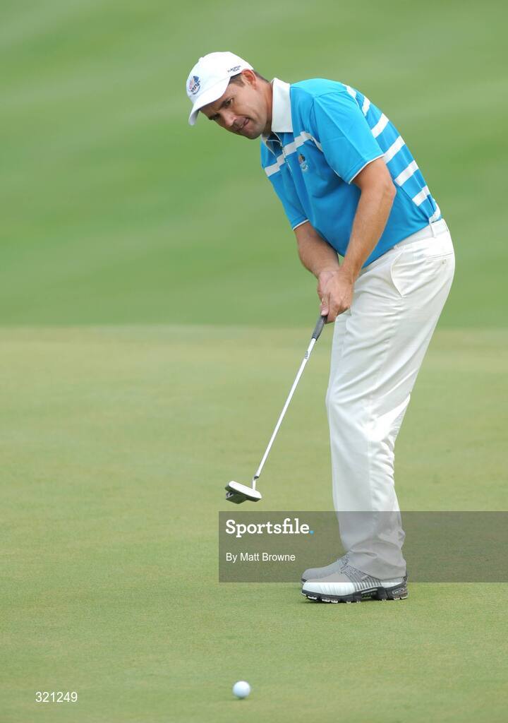 20 September 2008; Padraig Harrington, Team Europe 2008, watches his putt on the 9th green during the morning foursome. 37th Ryder Cup, Valhalla Golf Club, Louisville, Kentucky, USA. Picture credit: Matt Browne / SPORTSFILE