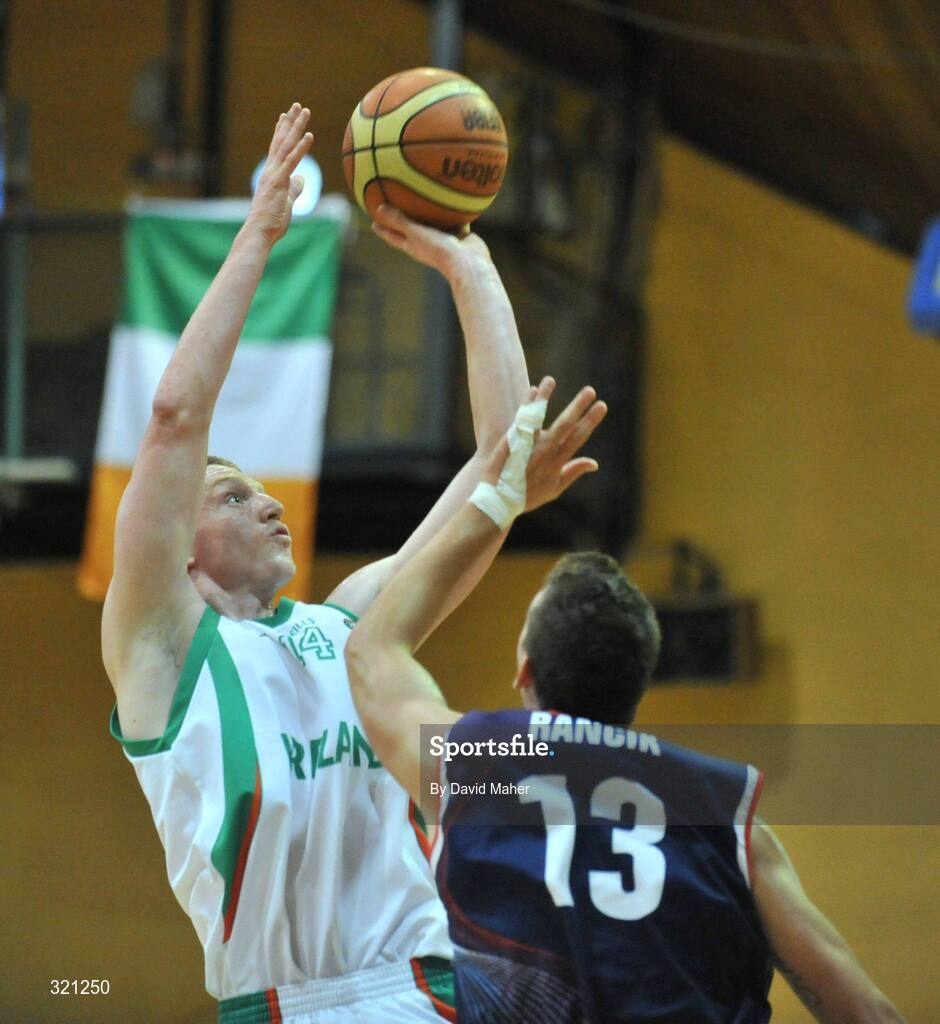 20 September 2008; Conor Grace, Ireland, in action against Radoslav Rancik, Slovakia. Senior Men's Basketball European Championship - Division B - Group C - Ireland v Slovakia, National Basketball Arena, Tallaght, Dublin. Picture credit: David Maher / SPORTSFILE