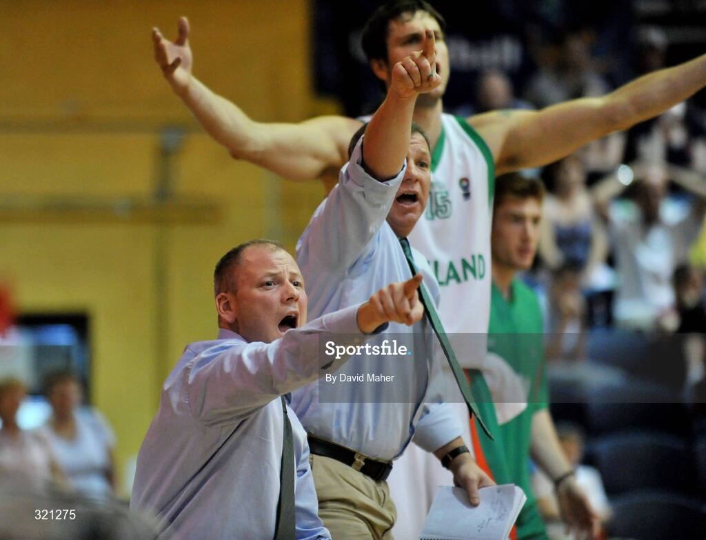 20 September 2008; Ireland assistant coaches Pat Price, left, and Mark Keenan during the game against Slovakia. Senior Men's Basketball European Championship - Division B - Group C - Ireland v Slovakia, National Basketball Arena, Tallaght, Dublin. Picture credit: David Maher / SPORTSFILE