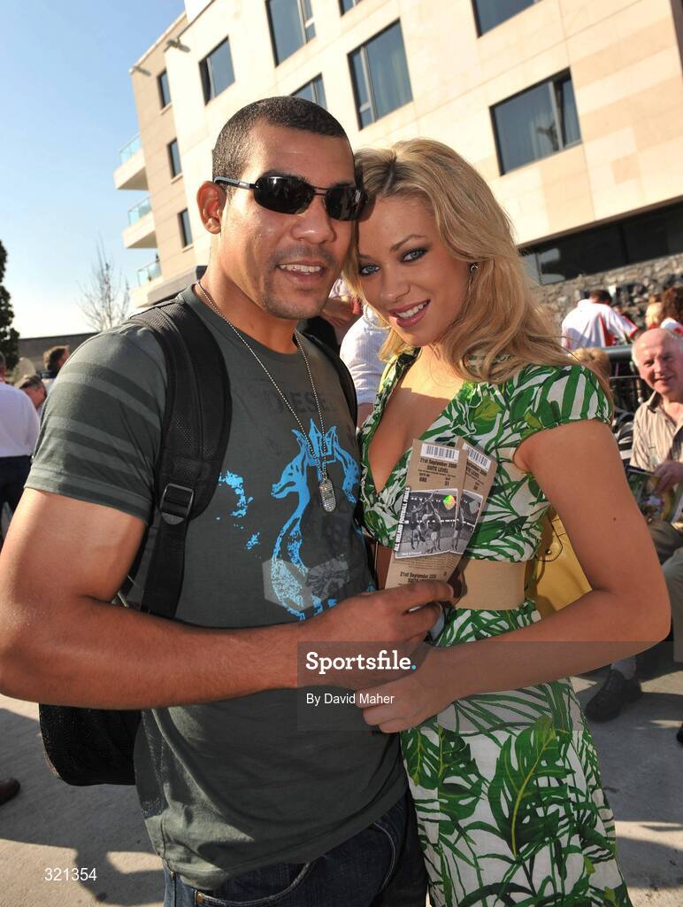 21 September 2008; Ireland Olympic bronze medalist Darren Sutherland, with Hazel O'Sullivan, from Dublin, before the start of the GAA Football All-Ireland Senior Championship Final, Kerry v Tyrone, Croke Park, Dublin. Picture credit: David Maher / SPORTSFILE
