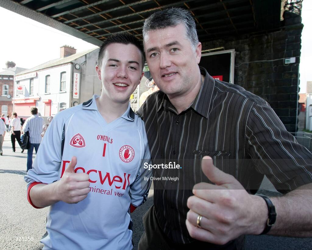 21 September 2008; Former Tyrone Goalkeeper Finbar McConnell, right, and his 14 year old son Ciaran, before the GAA Football All-Ireland Senior Championship Final. Kerry v Tyrone, Croke Park, Dublin. Picture credit: Oliver McVeigh / SPORTSFILE