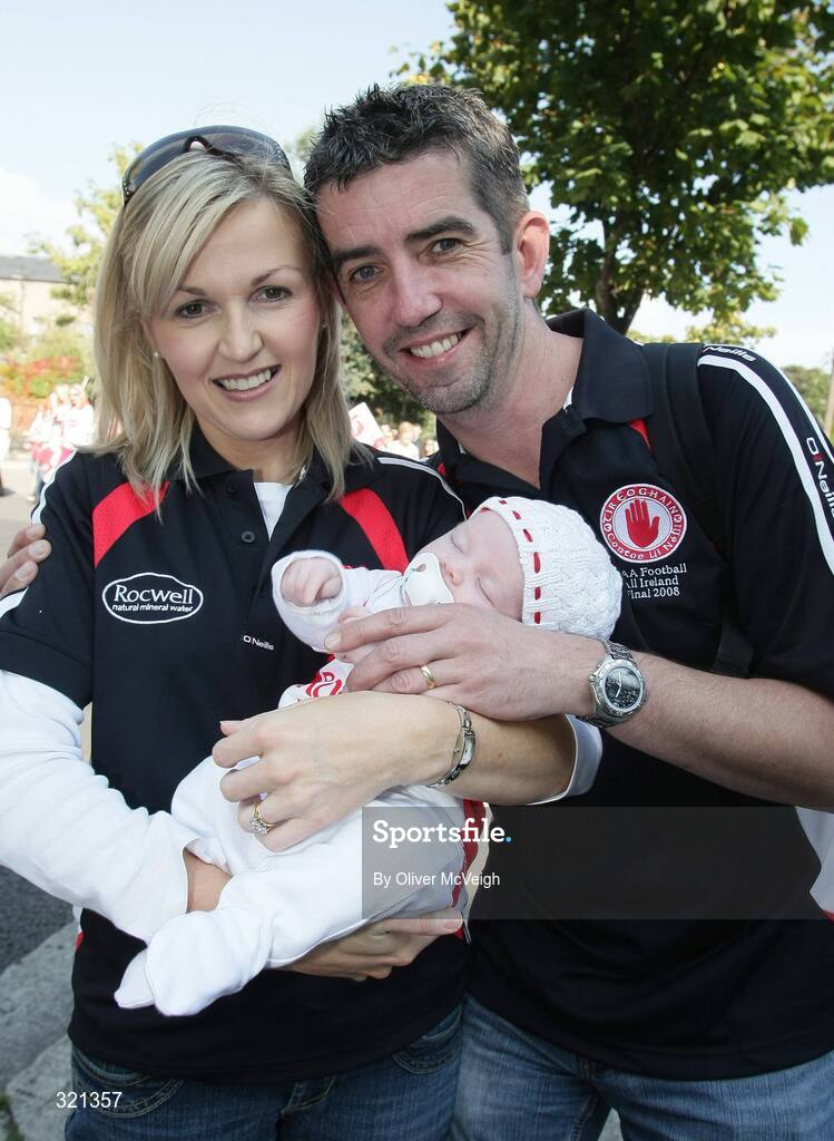 21 September 2008; Michael and Siobhan McCaughey with 6 week old Kathleen before the GAA Football All-Ireland Senior Championship Final, Kerry v Tyrone, Croke Park, Dublin. Picture credit: Oliver McVeigh / SPORTSFILE