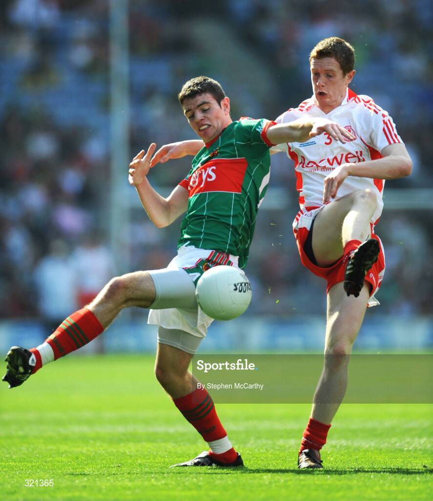 21 September 2008; Aidan Walsh, Mayo, in action against Gavin Teague, Tyrone. ESB GAA Football All-Ireland Minor Championship Final, Tyrone v Mayo, Croke Park, Dublin. Picture credit: Stephen McCarthy / SPORTSFILE
