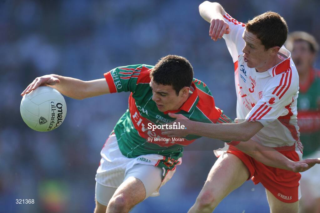 21 September 2008; Aidan Walsh, Mayo, in action against Gavin Teague, Tyrone. ESB GAA Football All-Ireland Minor Championship Final, Tyrone v Mayo, Croke Park, Dublin. Picture credit: Brendan Moran / SPORTSFILE