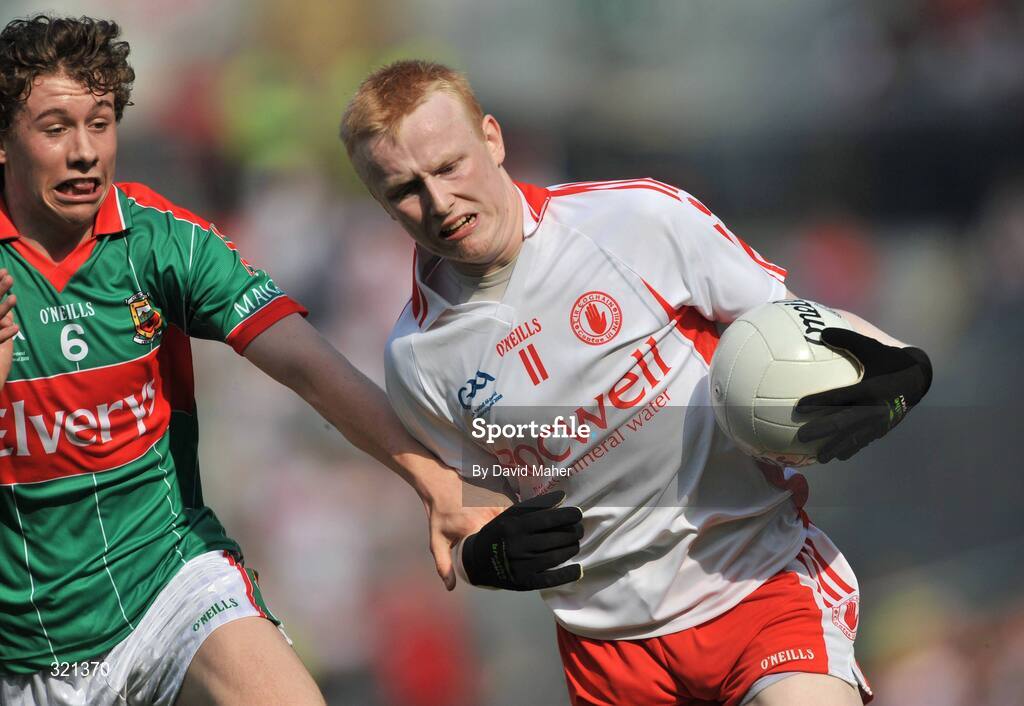 21 September 2008; Diarmuid McNulty, Tyrone, in action against Eoin Reilly, Mayo. ESB GAA Football All-Ireland Minor Championship Final, Tyrone v Mayo, Croke Park, Dublin. Picture credit: David Maher / SPORTSFILE