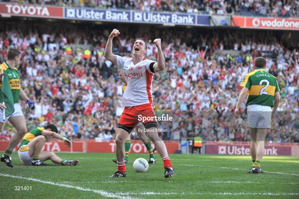 21 September 2008; Tyrone's Tommy McGuigan celebrates after scoring his side's only goal of the game. GAA Football All-Ireland Senior Championship Final, Kerry v Tyrone, Croke Park, Dublin. Picture credit: David Maher / SPORTSFILE