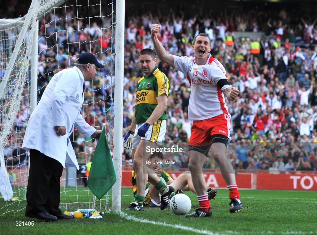 21 September 2008; Tommy McGuigan, Tyrone, celebrates after scoring his side's only goal of the game. GAA Football All-Ireland Senior Championship Final, Kerry v Tyrone, Croke Park, Dublin. Picture credit: David Maher / SPORTSFILE